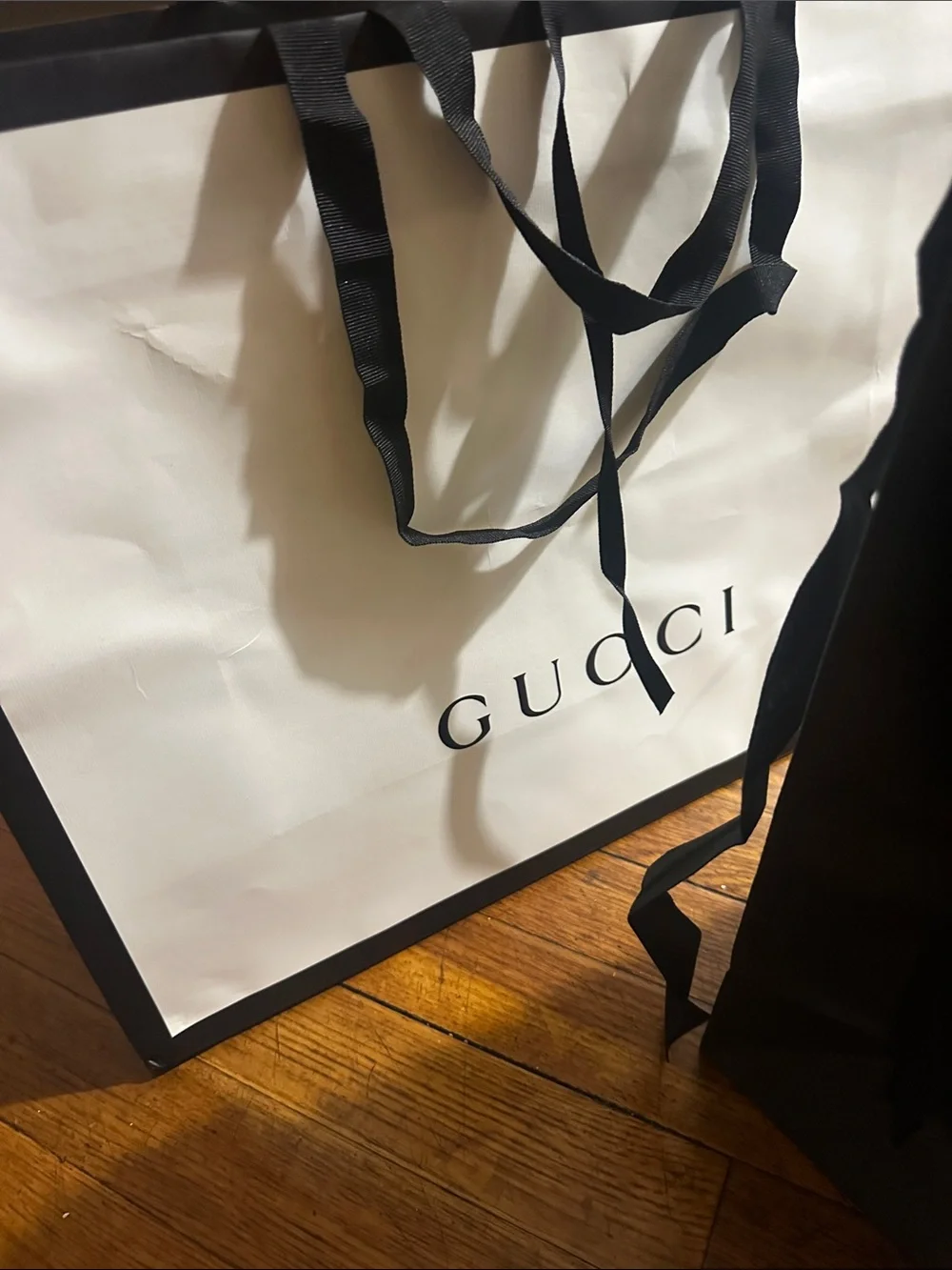 Gucci White and Black Logo Shopping Bags - Pair With Gucci Gross Grain Ribbon